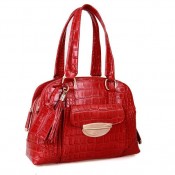 Sac Porté Épaule Lancel Adjani Cuir Facon Croco Rouge